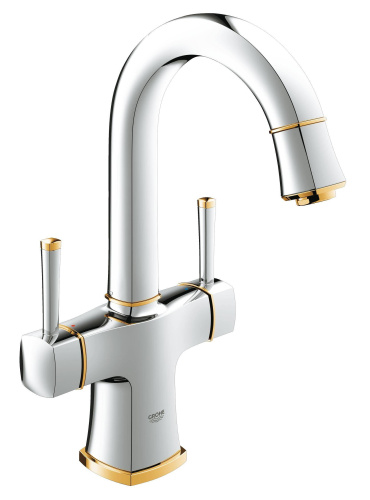 Смеситель для раковины GROHE Grandera с донным клапаном и поворотным изливом, хром/золото (21107IG0)
