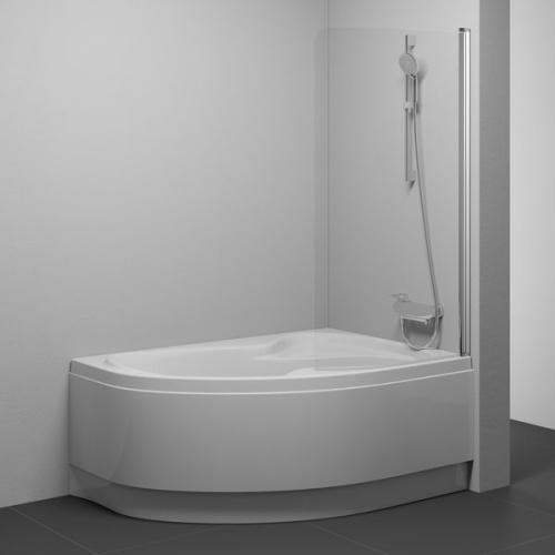 Outlet_Перегородка (шторка, ширма) на борт ванны, с поворотной частью Ravak CVSK1 ROSA 140/150 левая, профиль хром/прозрачное стекло 7QLM0C00Y1