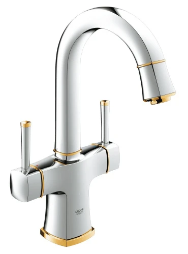 Смеситель для раковины GROHE Grandera с донным клапаном и поворотным изливом, хром/золото (21107IG0)