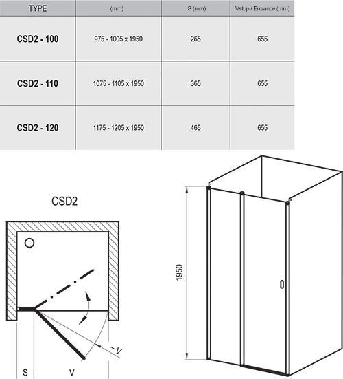 Душевая шторка CSD2-100 Ravak Chrome  975-1005 мм интернет магазин сантехники BATHPOINT